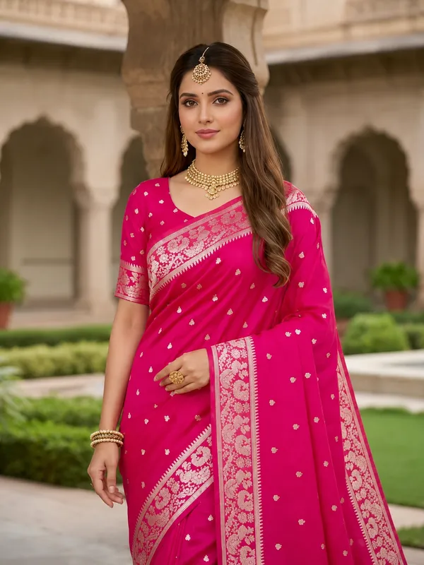 Fuchsia_pink_pure_Banarasi_silk_saree