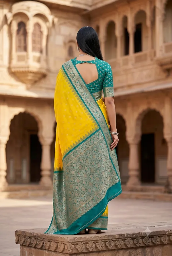 Golden_Yellow_and_Teal_Blue_Banarasi_Silk_Saree