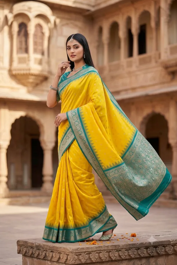 Golden_Yellow_and_Teal_Blue_Banarasi_Silk_Saree