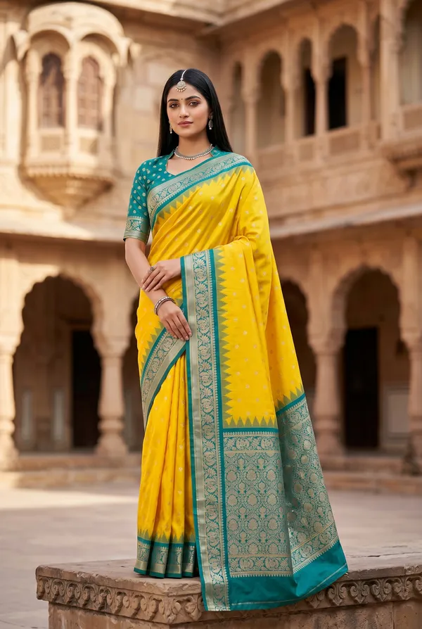 Golden_Yellow_and_Teal_Blue_Banarasi_Silk_Saree