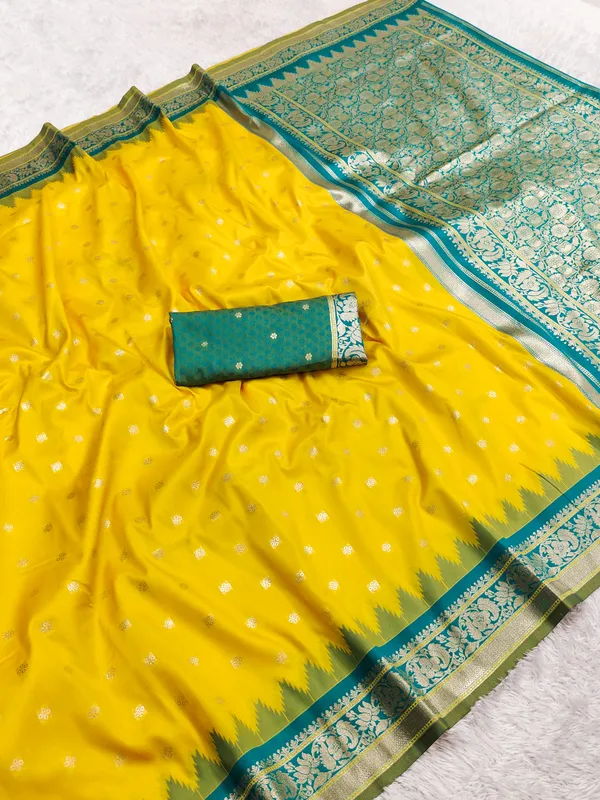 Golden_Yellow_and_Teal_Blue_Banarasi_Silk_Saree
