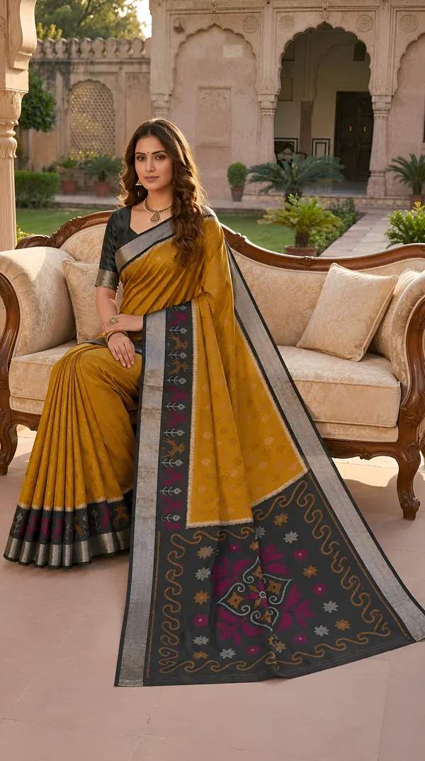 Honey_Gold_and_Charcoal_Black_Pochampally_Silk_Saree