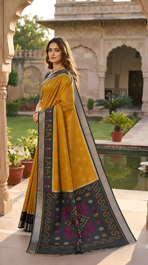 Honey_Gold_and_Charcoal_Black_Pochampally_Silk_Saree