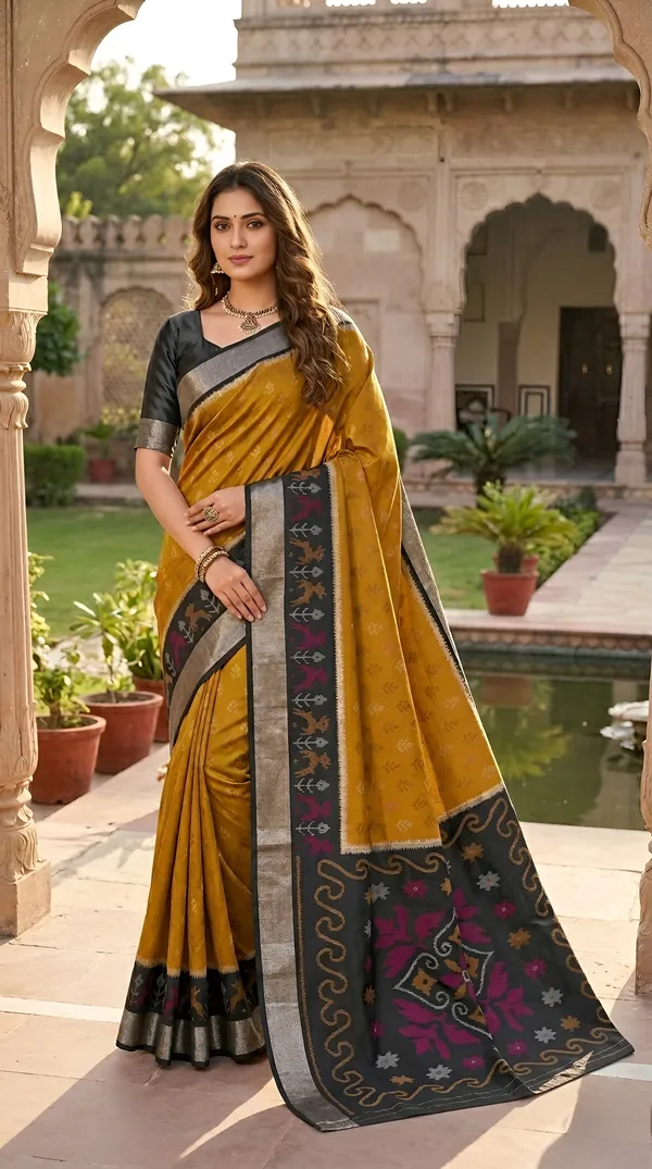 Honey_Gold_and_Charcoal_Black_Pochampally_Silk_Saree