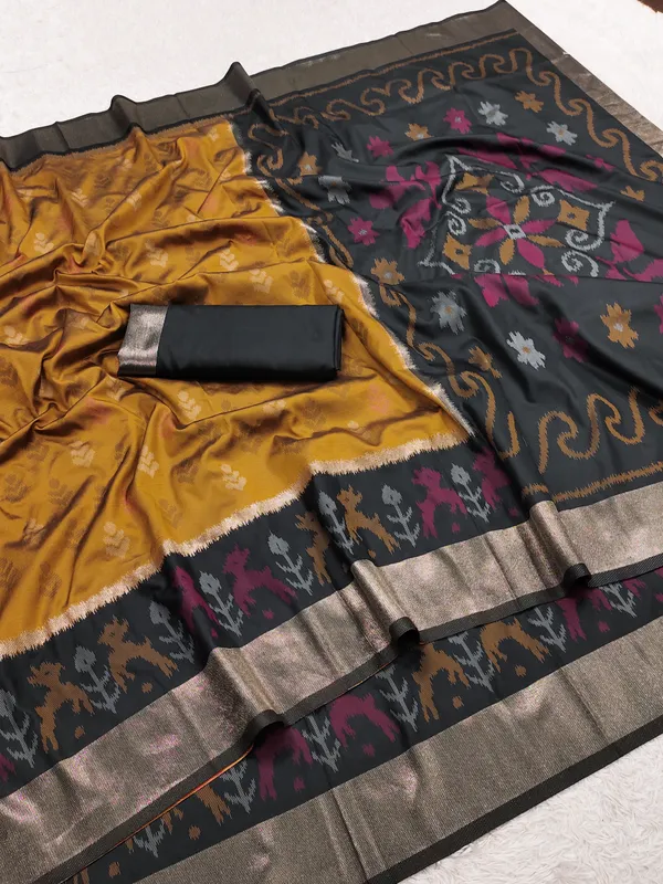 Honey_Gold_and_Charcoal_Black_Pochampally_Silk_Saree