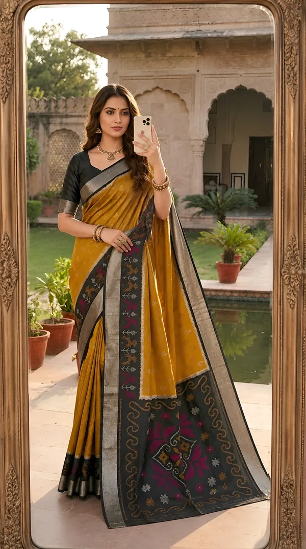 Honey_Gold_and_Charcoal_Black_Pochampally_Silk_Saree