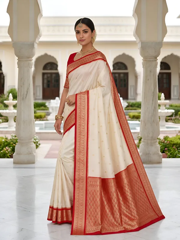 Ivory_and_Red_Banarasi_Silk_Saree