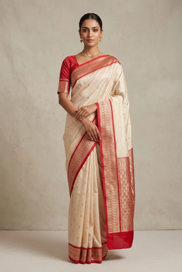 Ivory_and_Red_Banarasi_Silk_Saree