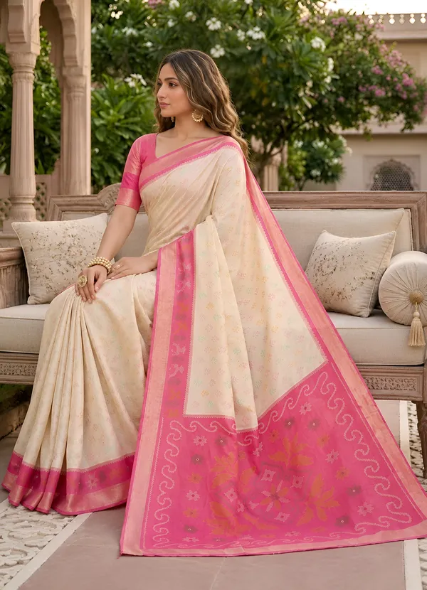 Ivory_and_Rose_Pink_Pochampally_Silk_Saree