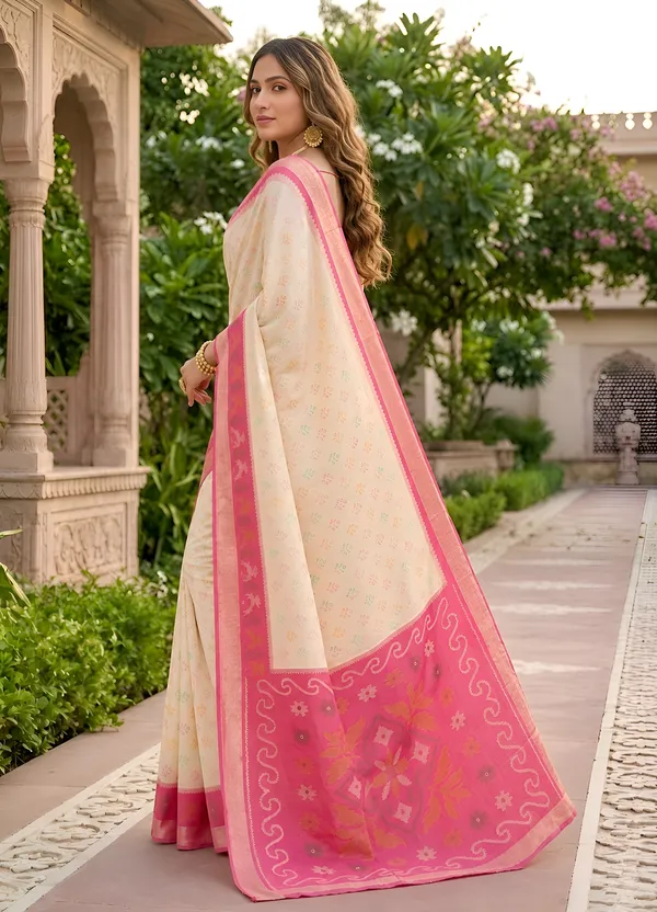 Ivory_and_Rose_Pink_Pochampally_Silk_Saree