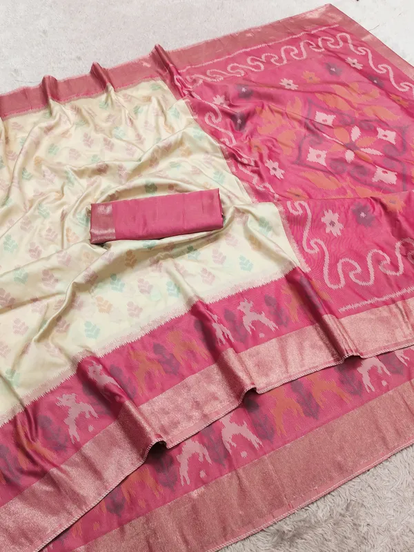 Ivory_and_Rose_Pink_Pochampally_Silk_Saree