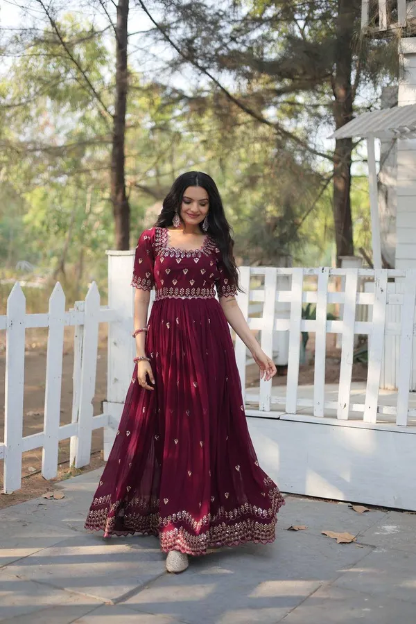 Maroon_Georgette_Fit_And_Flare_Designer_Gown_For_Women