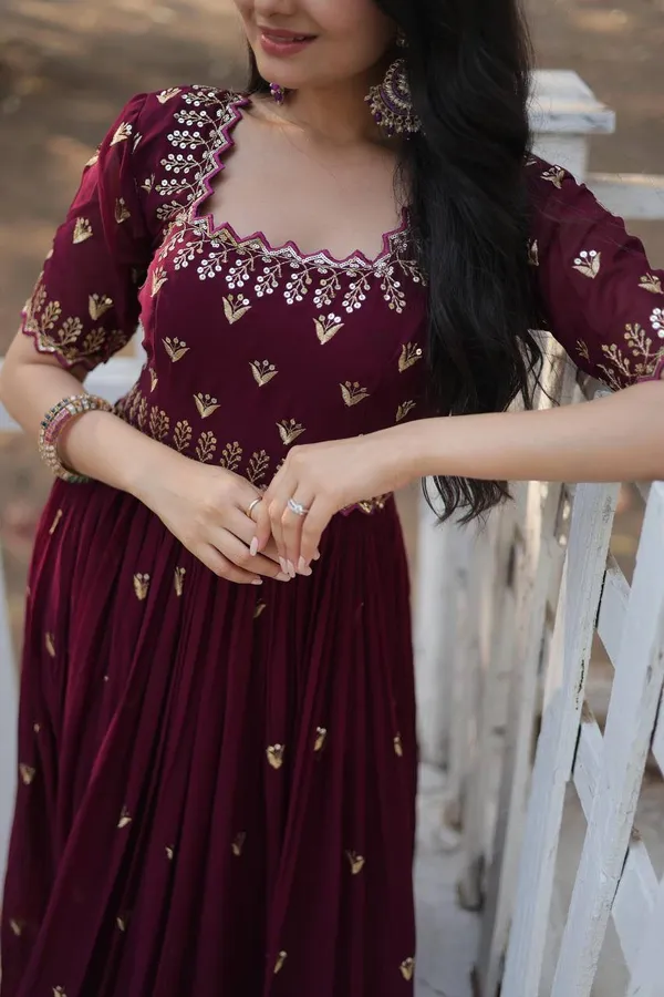 Maroon_Georgette_Fit_And_Flare_Designer_Gown_For_Women