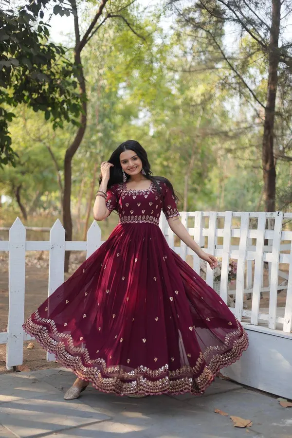 Maroon_Georgette_Fit_And_Flare_Designer_Gown_For_Women