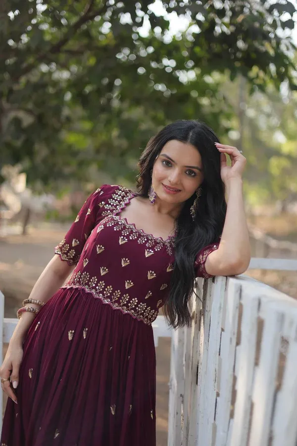 Maroon_Georgette_Fit_And_Flare_Designer_Gown_For_Women