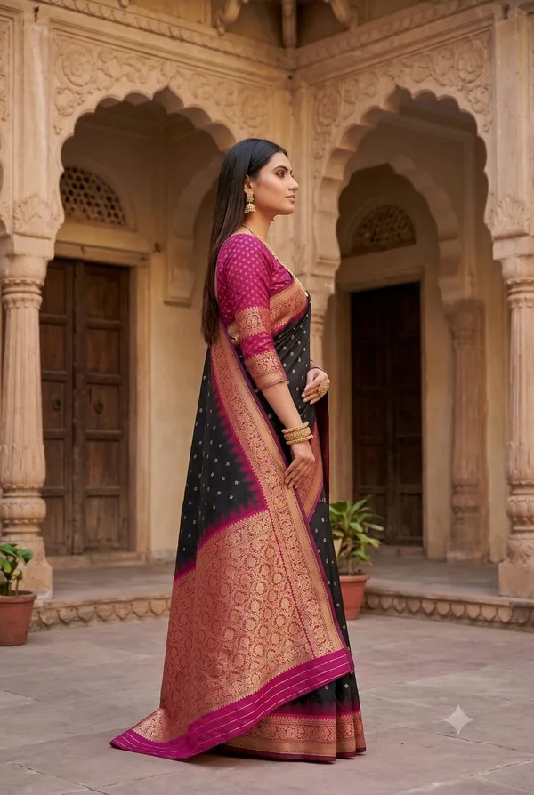 Jet_Black_and_Magenta_Banarasi_Silk_Saree