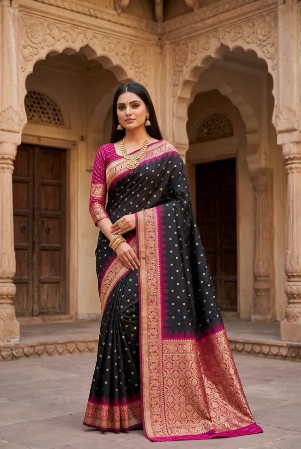 Jet_Black_and_Magenta_Banarasi_Silk_Saree