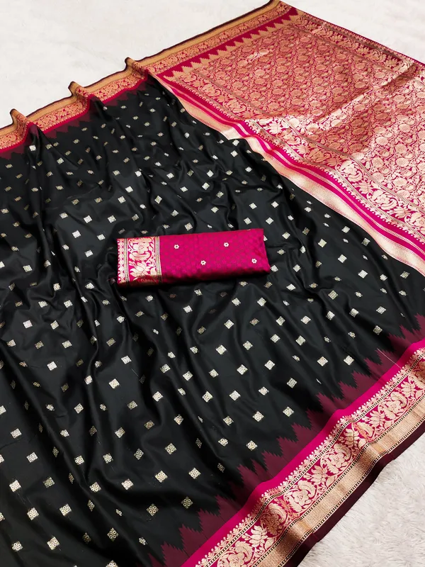 Jet_Black_and_Magenta_Banarasi_Silk_Saree