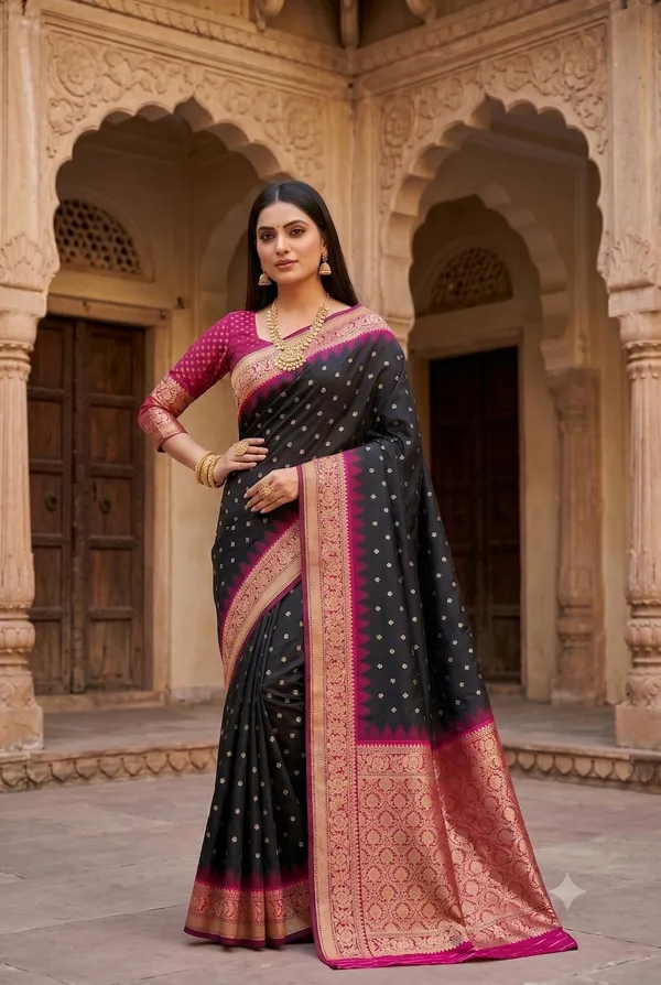 Jet_Black_and_Magenta_Banarasi_Silk_Saree