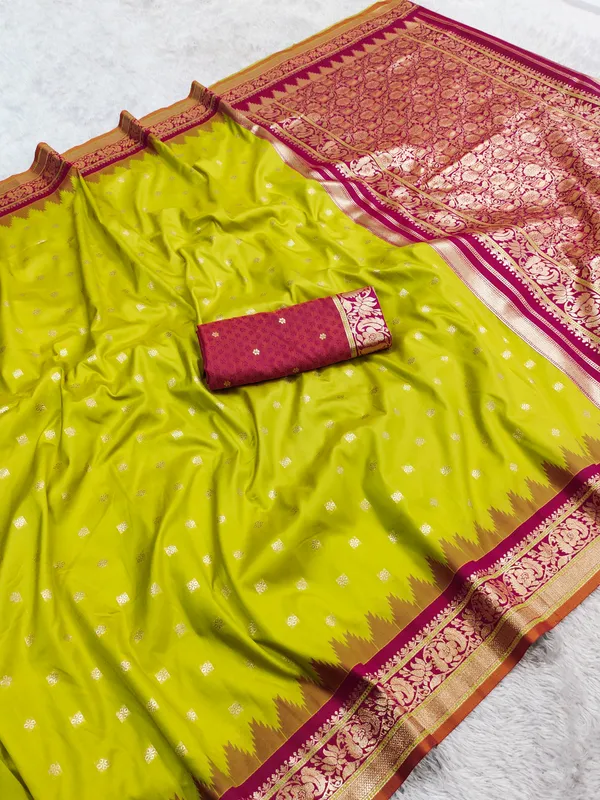 Lime_Green_and_Magenta_Banarasi_Silk_Saree