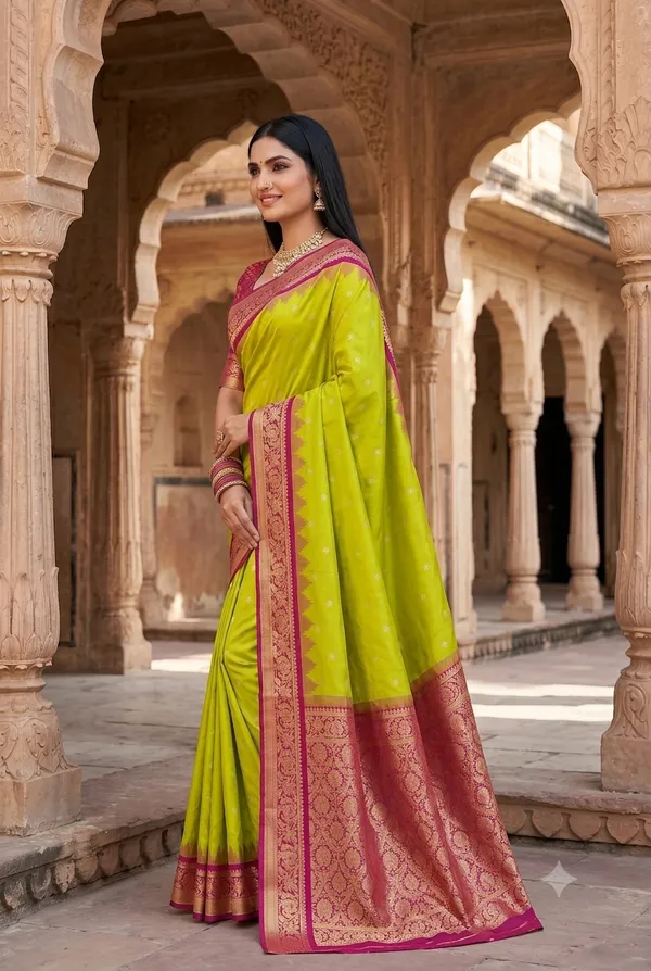 Lime_Green_and_Magenta_Banarasi_Silk_Saree