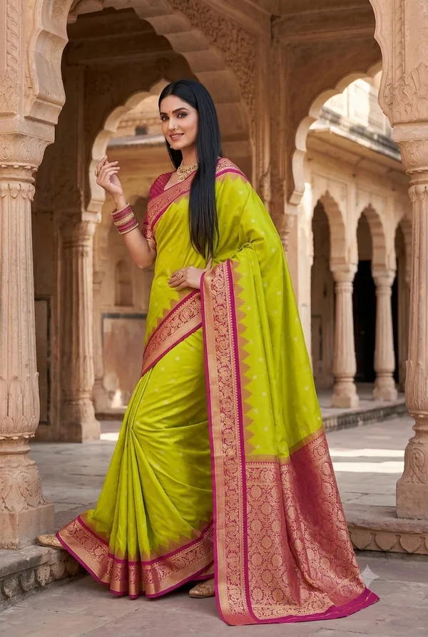 Lime_Green_and_Magenta_Banarasi_Silk_Saree