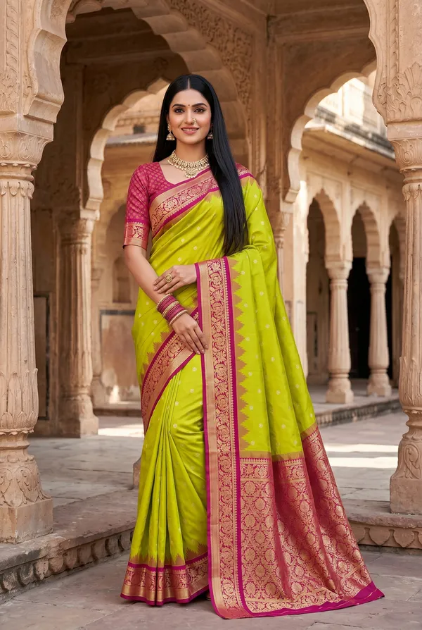 Lime_Green_and_Magenta_Banarasi_Silk_Saree