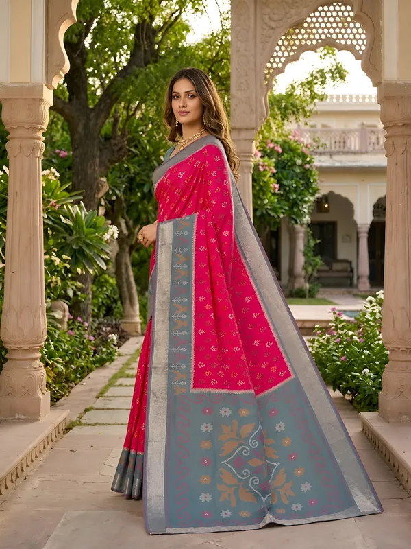 Magenta_and_Slate_Teal_Pochampally_Silk_Saree