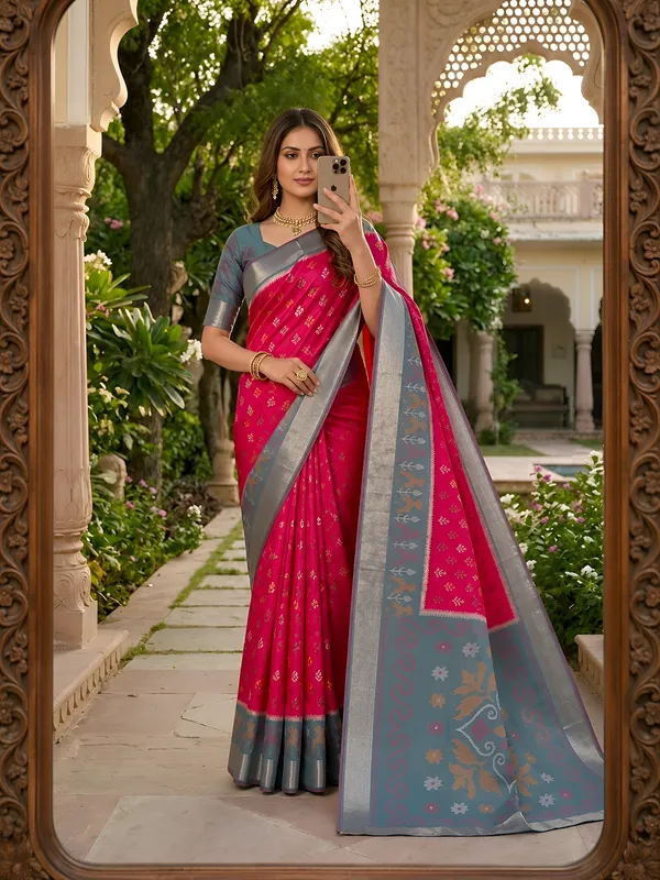 Magenta_and_Slate_Teal_Pochampally_Silk_Saree