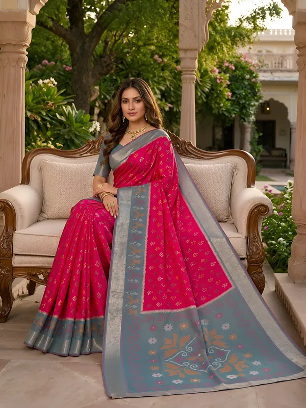 Magenta_and_Slate_Teal_Pochampally_Silk_Saree
