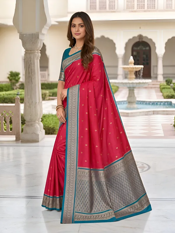 Magenta_and_Teal_Blue_Banarasi_Silk_Saree