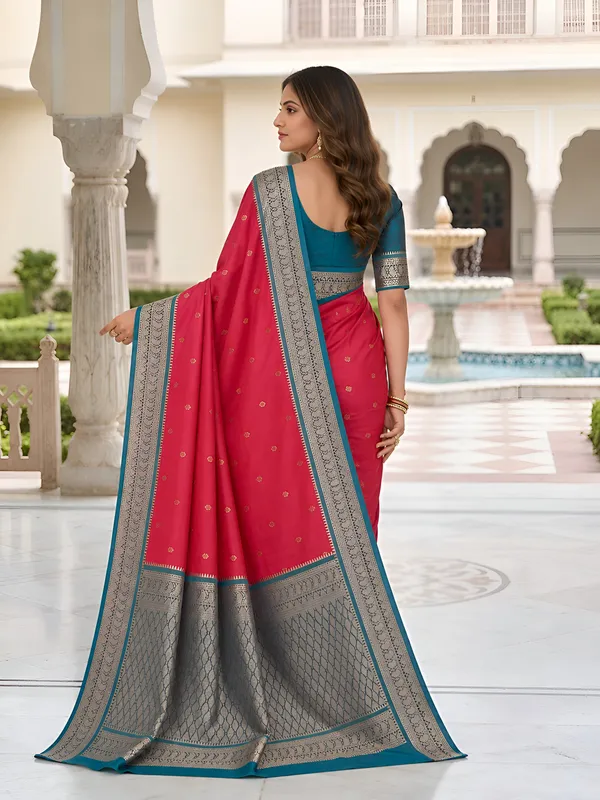 Magenta_and_Teal_Blue_Banarasi_Silk_Saree