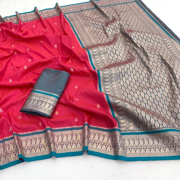 Magenta_and_Teal_Blue_Banarasi_Silk_Saree