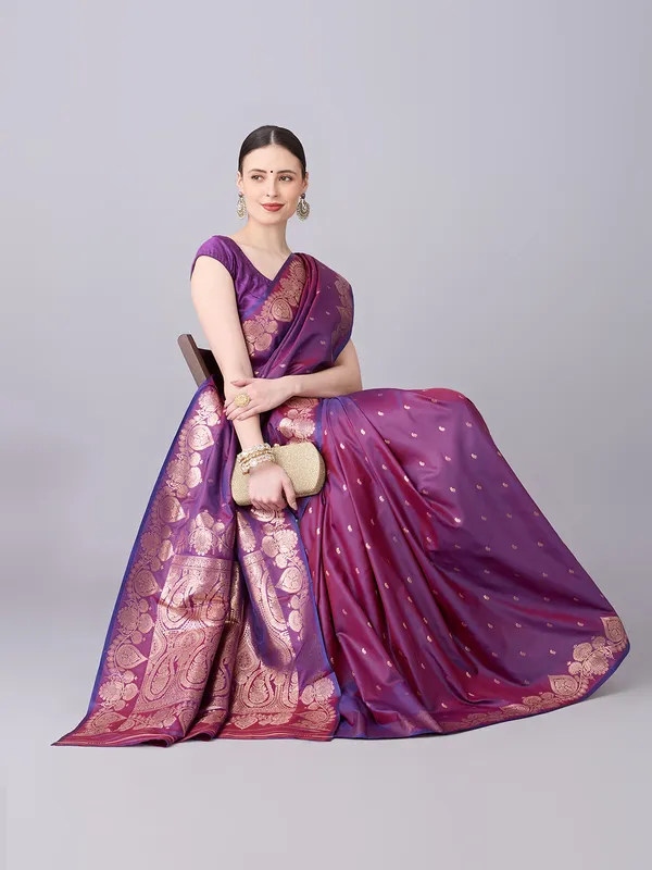 Magenta_purple_and_gold_Banarasi_silk_saree