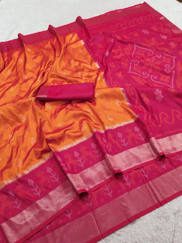 Marigold_Orange_and_Magenta_Pochampally_Silk_Saree