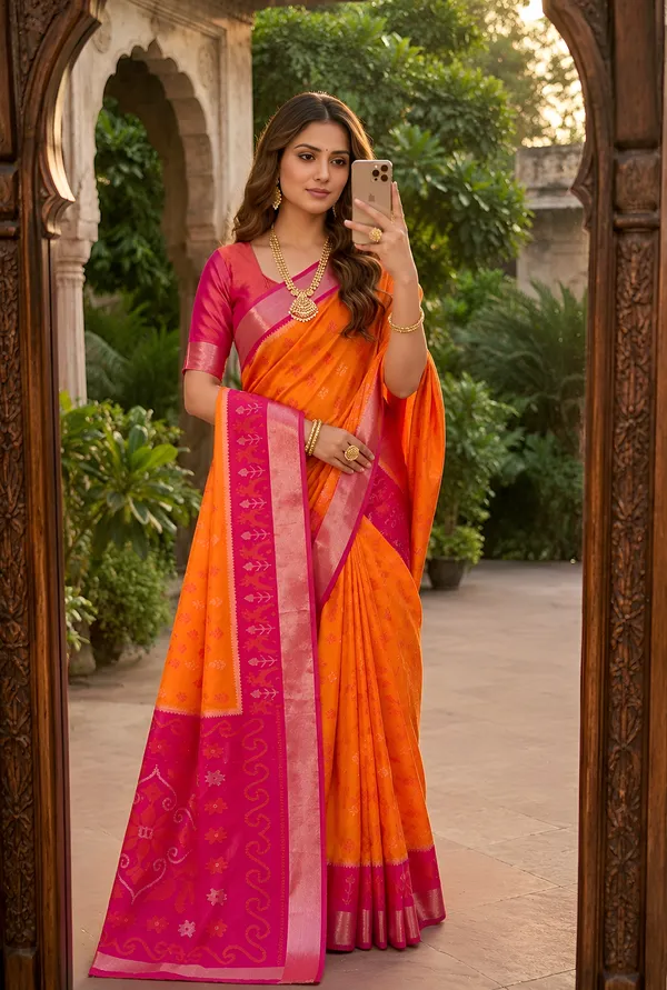Marigold_Orange_and_Magenta_Pochampally_Silk_Saree