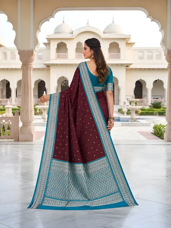 Maroon_And_Teal_Pure_Banarasi_Silk_Saree