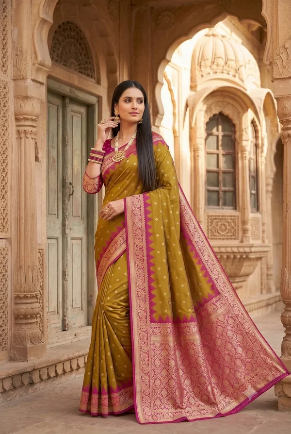 Olive_Green_and_Magenta_Banarasi_Silk_Saree