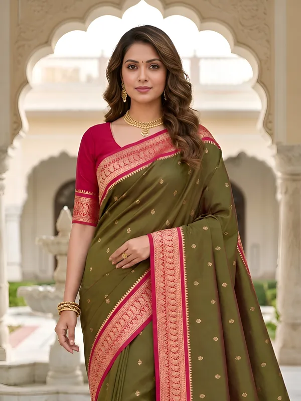 Olive_Green_and_Magenta_Banarasi_Silk_Saree
