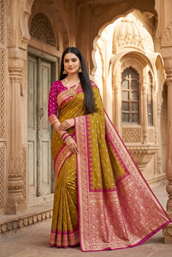 Olive_Green_and_Magenta_Banarasi_Silk_Saree
