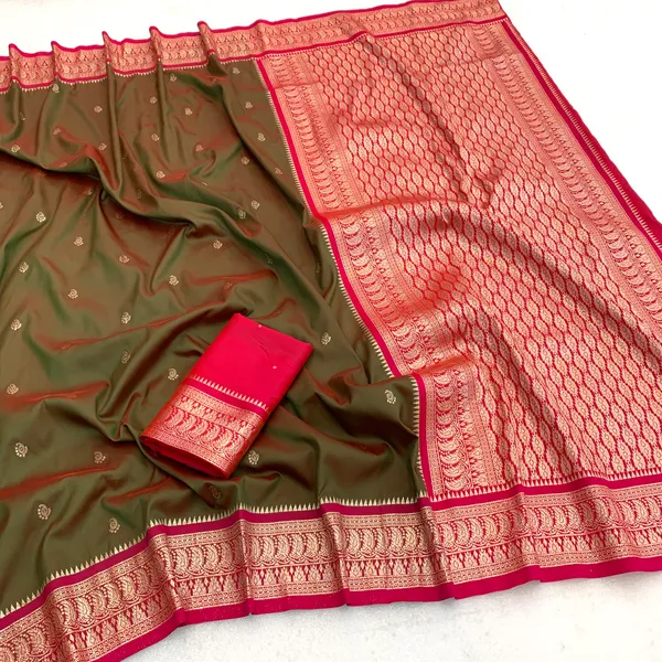 Olive_Green_and_Magenta_Banarasi_Silk_Saree