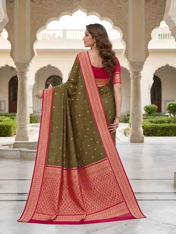 Olive_Green_and_Magenta_Banarasi_Silk_Saree
