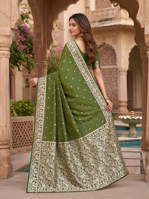 Olive_green_pure_Banarasi_silk_saree