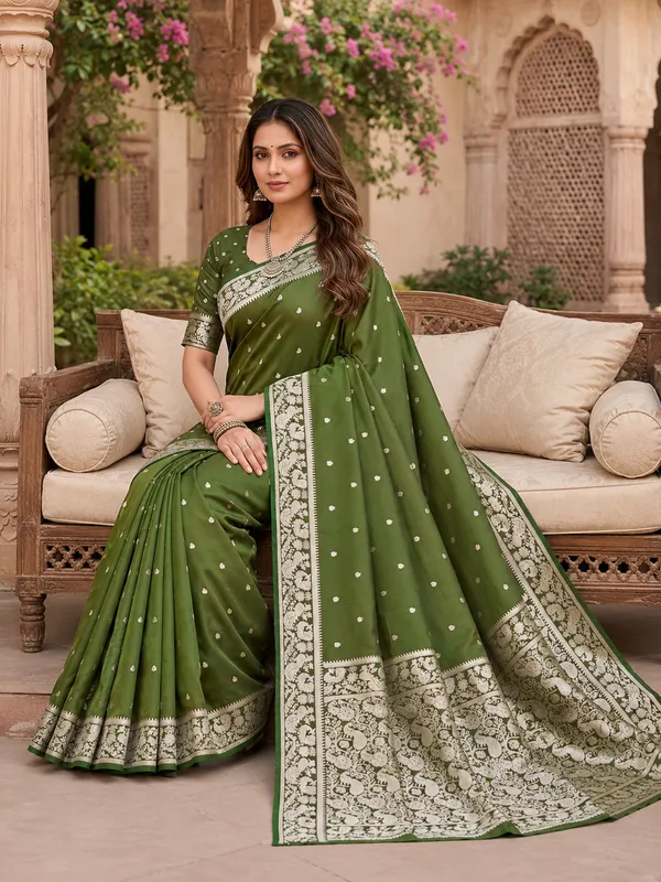 Olive_green_pure_Banarasi_silk_saree