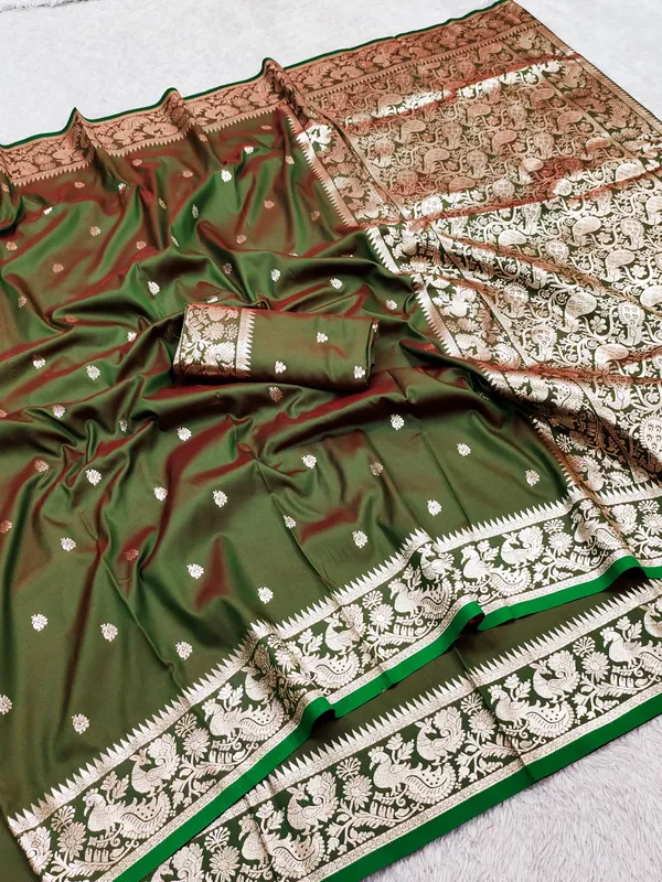 Olive_green_pure_Banarasi_silk_saree