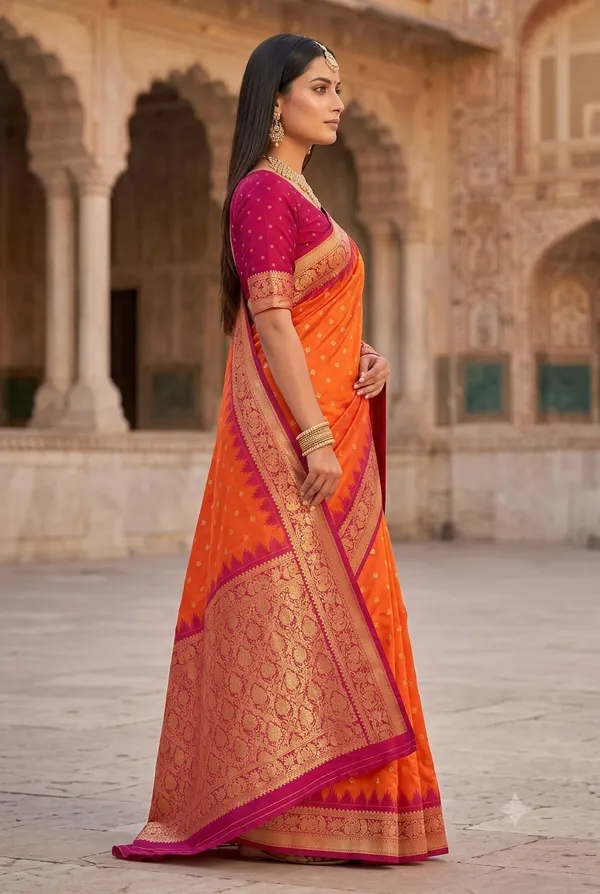 Orange_and_Magenta_Banarasi_Silk_Saree