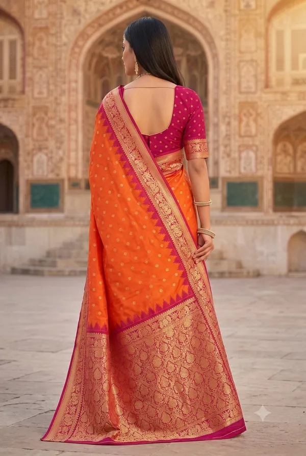 Orange_and_Magenta_Banarasi_Silk_Saree