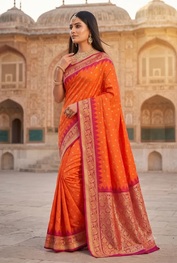 Orange_and_Magenta_Banarasi_Silk_Saree