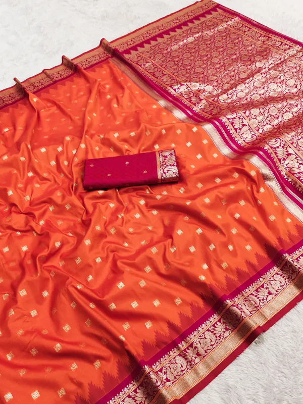 Orange_and_Magenta_Banarasi_Silk_Saree