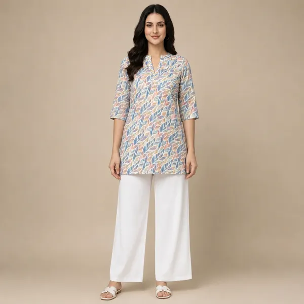 Multicolor_Rayon_Feather_Print_Tunic_Palazzo_Co-Ord_Set_For_Women